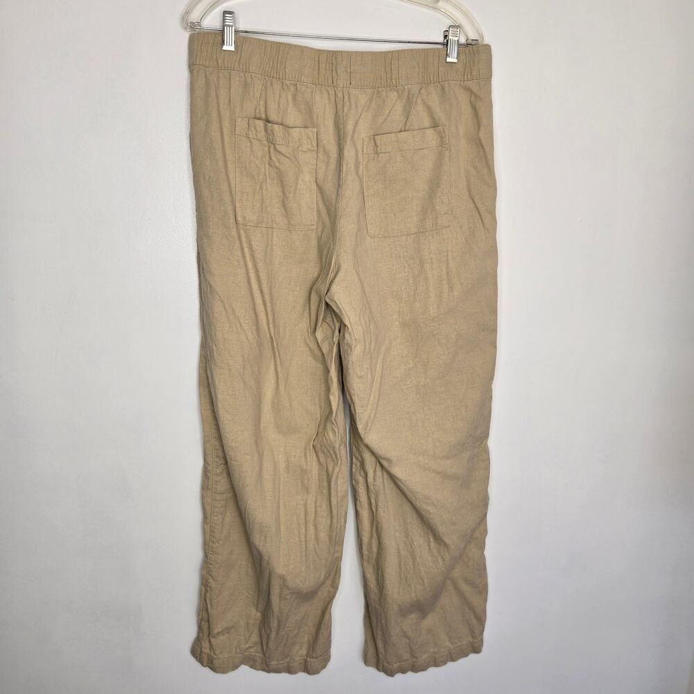 Gap Women Linen Blend Pants Coastal Summer Wide Leg Vacation Pockets Tan Large - Picture 2 of 11